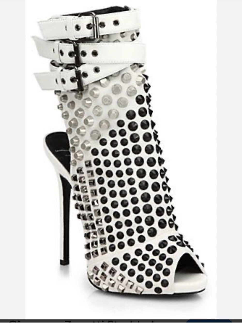 Giuseppe Zanotti White Studded Peep-Toe Bootie Sandals